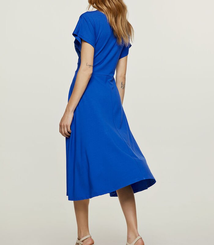Blauw koninklijk midi-jurk met vlinderstrik image number 2