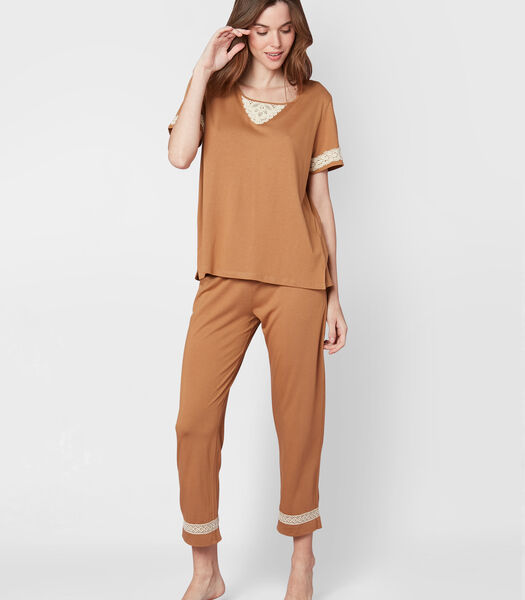 Pyjama met 3/4 broek van katoen en modal CASAMANCE 502 - karamel