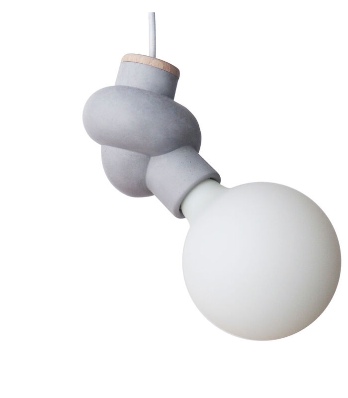NŒUD - Lampe à suspendre en béton et bois cordon blanc ampoule edison image number 0