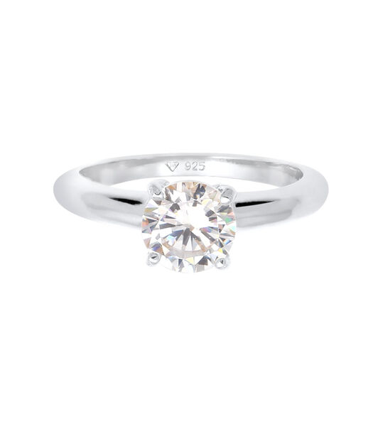 Bague Femmes Solitaire Classique Avec Cristal De Zirconium En Argent Sterling 925