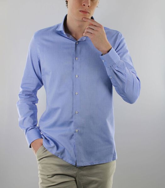 Strijkvrij Overhemd - Donkerblauw - Slim Fit - Royal Oxford Katoen - Lange Mouw - Heren
