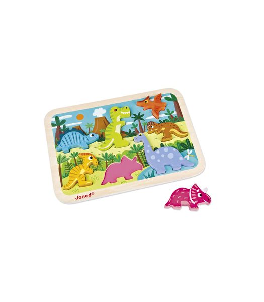 Puzzle en bois avec boutons Chunky Dinosaure - 7 pièces
