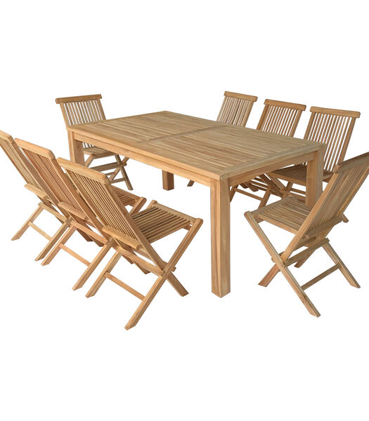 Salon de jardin en teck JAVA - table rectangulaire et chaises pliantes - 8 places