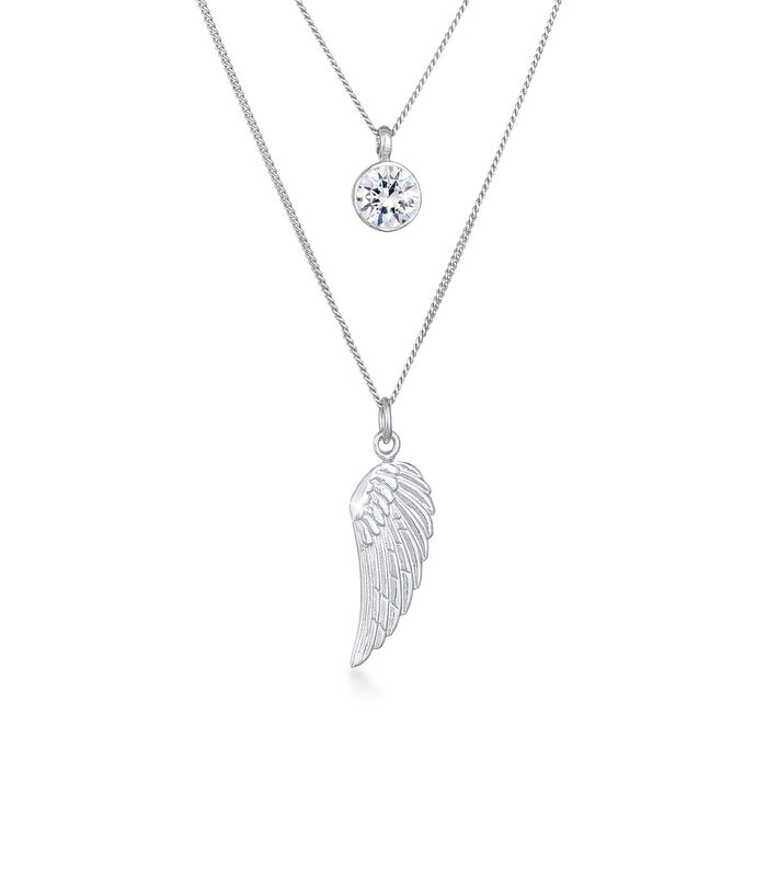 Halsketting Dames Laag Vleugelsymbool Met Kristal In 925 Sterling Zilver Verguld image number 0