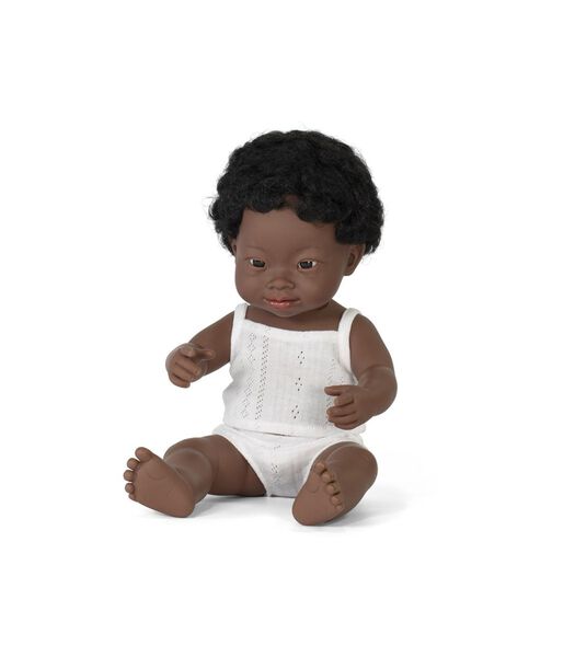 Baby Doll Boy Dark Brown Down Syndrome Vanilla Scent - 38 cm