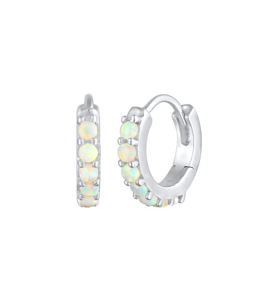 Boucles D'oreilles Créoles Pour Femmes Classique Elégant Avec Opale Synthétique En Argent Sterling 925