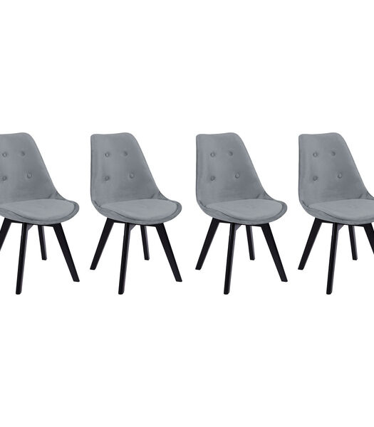 Lot de 4 chaises en velours NORA grises avec coussin