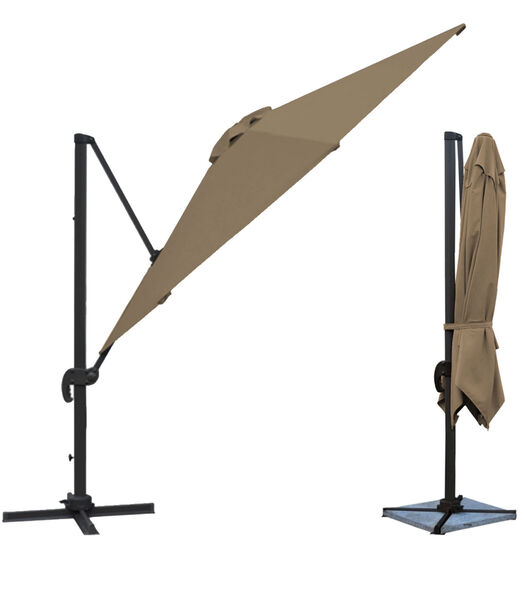 Offset paraplu MOLOKAI rechthoekig 3x4m taupe + hoes