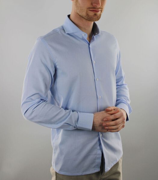 Strijkvrij Overhemd - Lichtblauw - Slim Fit - Jacquard Katoen - Lange Mouw - Heren