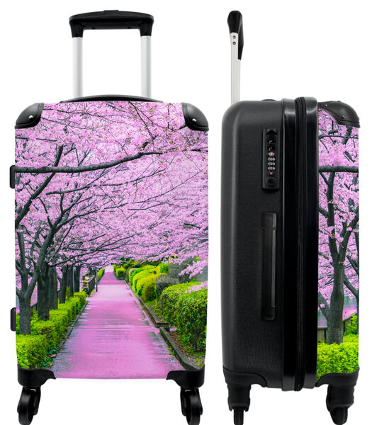 Bagage à main Valise avec 4 roues et serrure TSA (Sakura - Arbres - Fleurs de cerisier - Rose - Printemps)