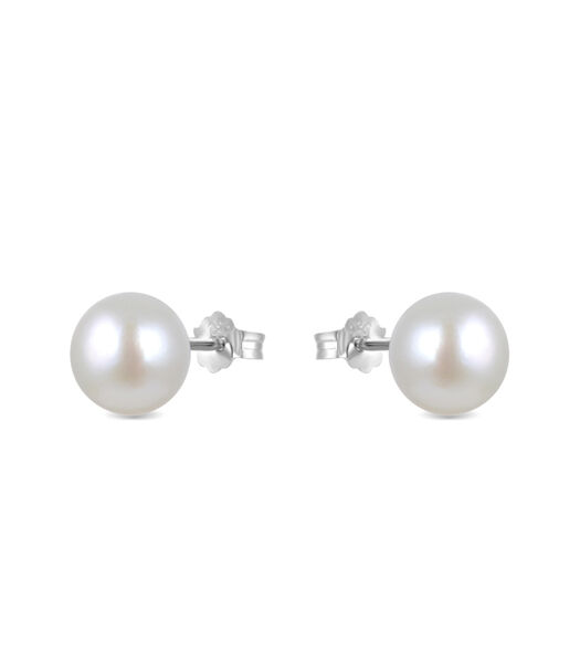 Boucles d'oreilles, de base en argent 925 et perle blanche rhodiée