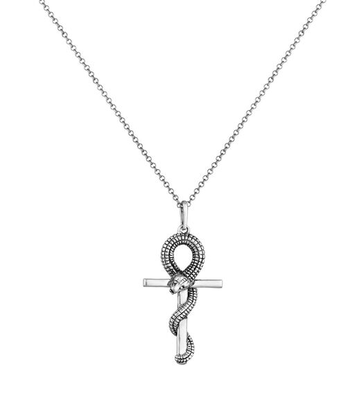 Collier Hommes Pendentif Croix Serpent Symbole En Argent Sterling 925
