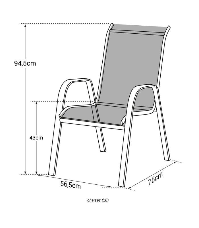 Set van 8 MARBELLA grijs textilene stoelen - grijs aluminium image number 3