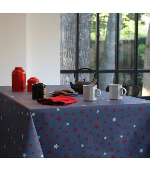 Nappe enduite ronde ou ovale Etoiles Denim rouge