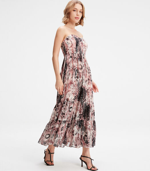 Strapless jurk van chiffon met abstracte bloemenprint