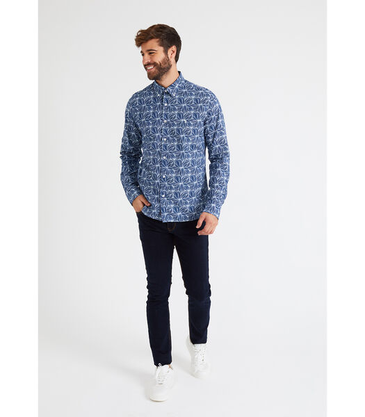 Overhemd met lange mouwen en blauwe bladerenprint