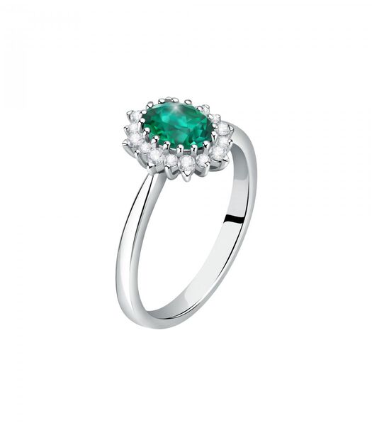 Ring in 750 witgoud, smaragd, ecologische diamant