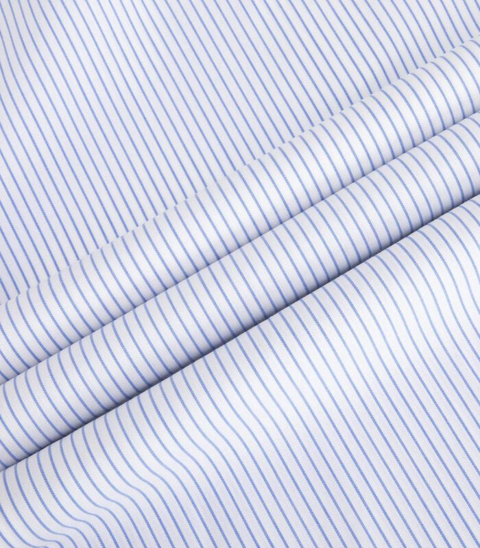 Strijkvrij Overhemd - Wit Blauw Gestreept - Slim Fit - Poplin Katoen - Lange Mouw image number 4