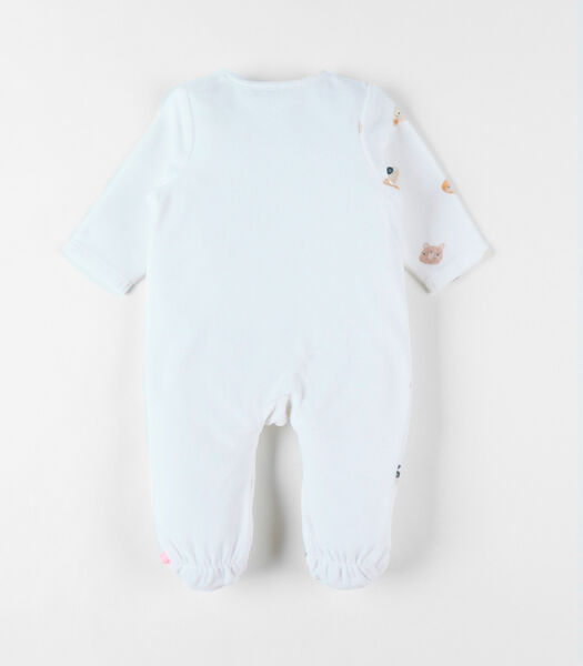 1-delige pyjama met beer uit fluwel, ecru