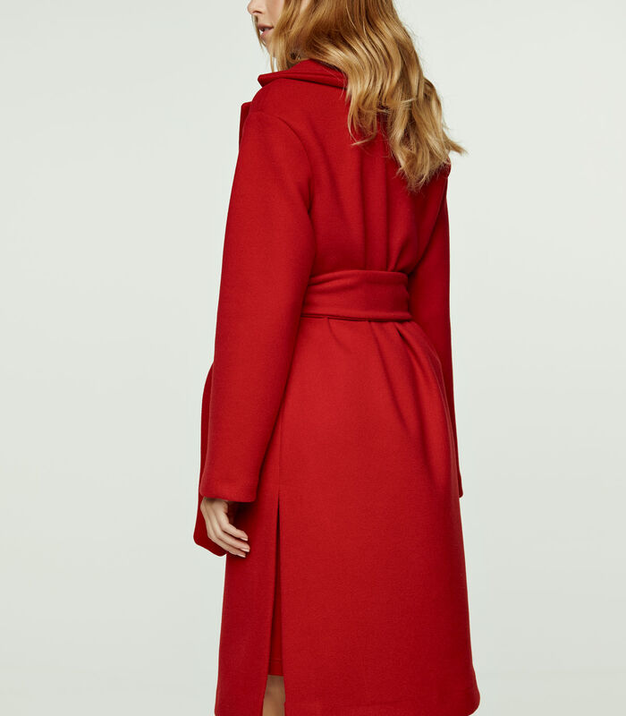 Manteau long rouge foncé imitation mouflon avec ceinture image number 3