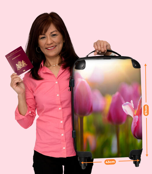 Bagage à main Valise avec 4 roues et serrure TSA (Tulipes - Rose - Fleurs - Printemps)
