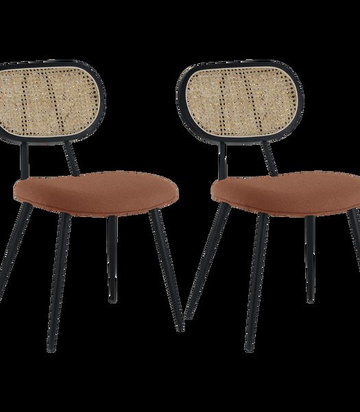 Lot de 2 chaises en cannage et tissu boucle rouille ELENA