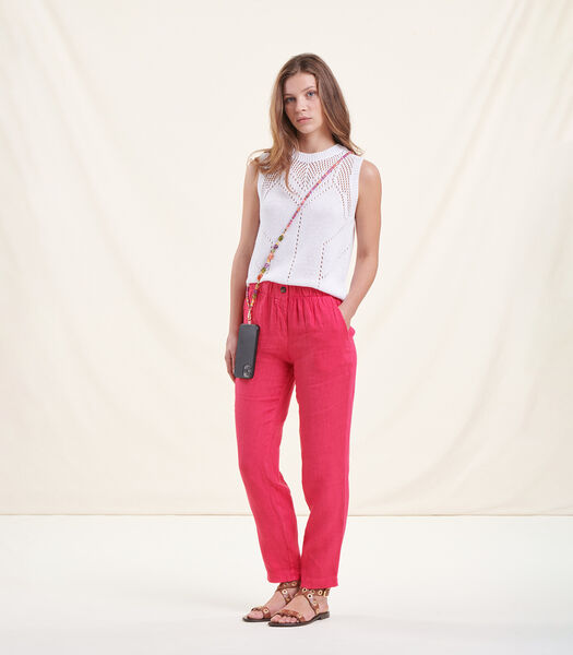 Roze broek in linnen elastische taille
