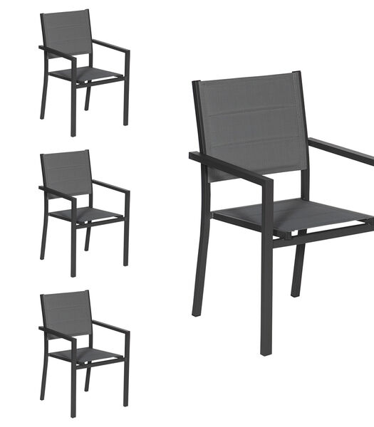 Set van 4 antraciet aluminium gestoffeerde stoelen - grijs textilene