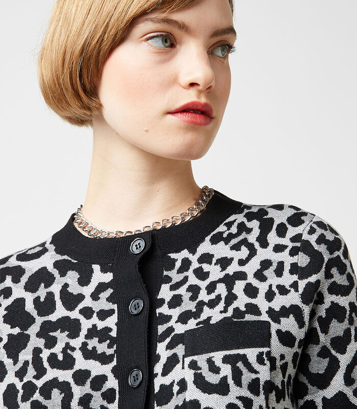 Gebreide jurk met korte mouwen en luipaardprint image number 2