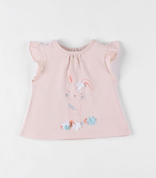 T-shirt met korte mouwen en konijnprint, lichtroze