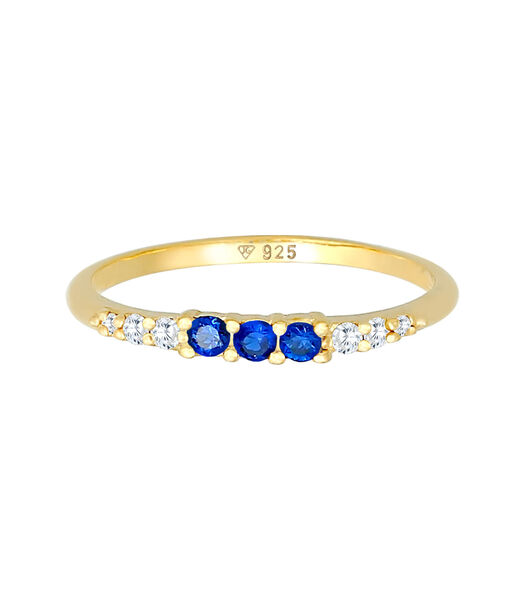 Ring Elegante Damesring Met Zirkonia Kristallen En Synthetische Saffier In 925 Sterlingzilver, Verguld