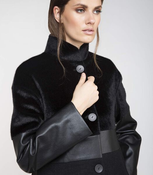 Manteau trois tissus noir Conquista Fashion