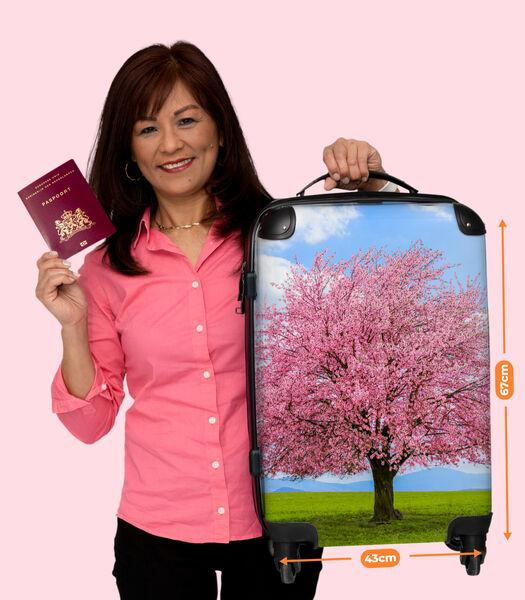 Bagage à main Valise avec 4 roues et serrure TSA (Sakura - Arbre en fleurs - Printemps - Rose - Paysage)