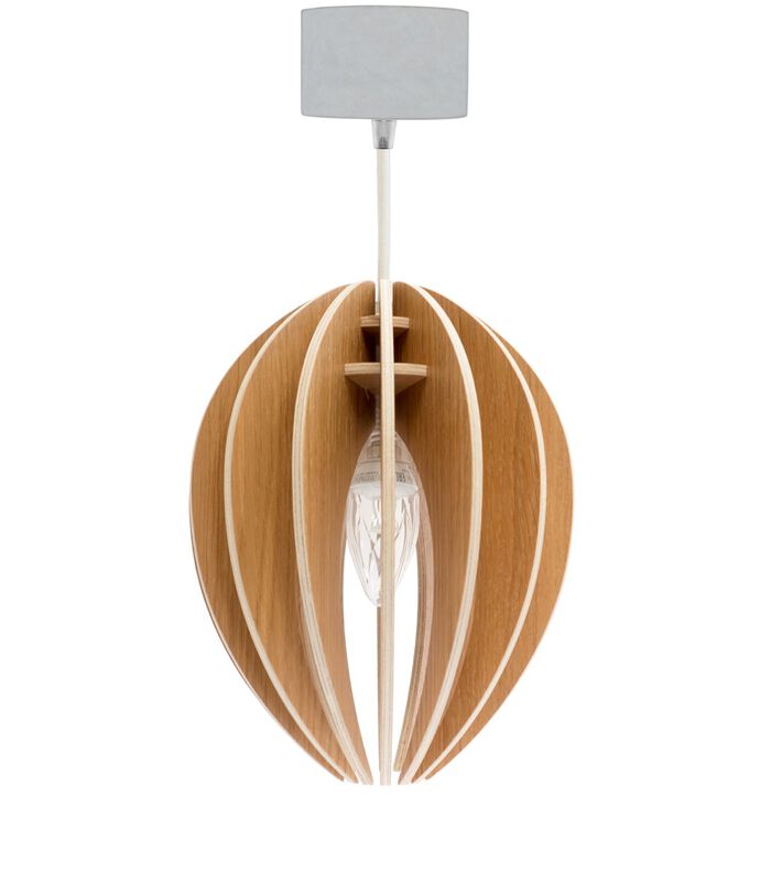 FEVE - Lampe suspension bois chêne naturel cordon blanc image number 4