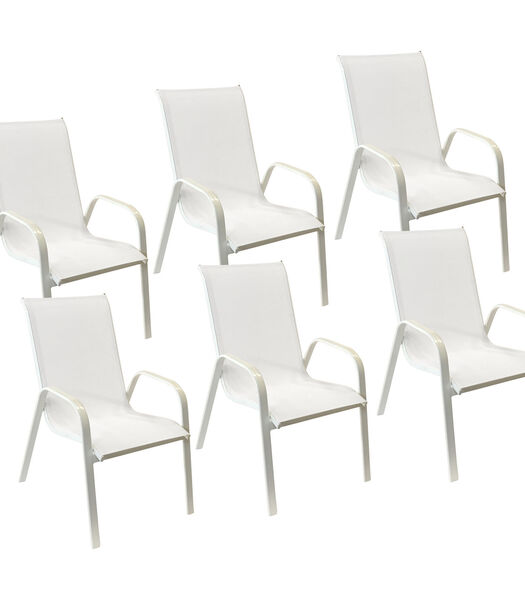 Set van 6 MARBELLA stoelen in wit textilene - wit aluminium
