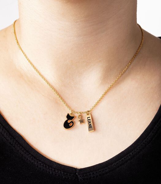 Collier prénom Leane avec pendentif Chat