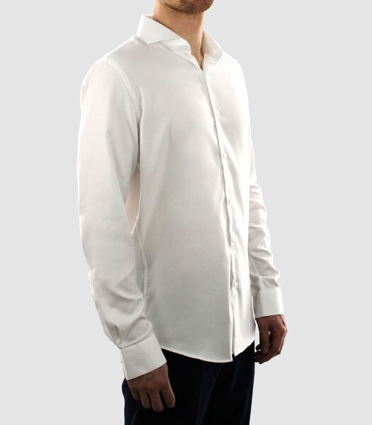 Strijkvrij Overhemd - Wit - Slim Fit - Twill Katoen - Lange Mouw