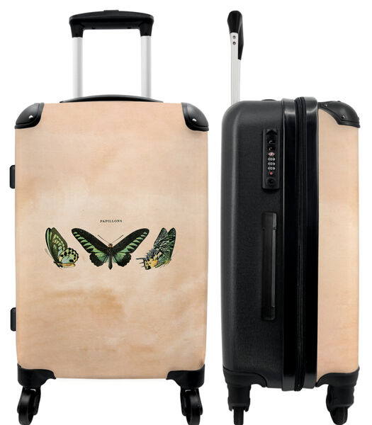 Handbagage Koffer met 4 wielen en TSA slot (Vlinder - Groen - Vintage - Illustratie - Kunst)