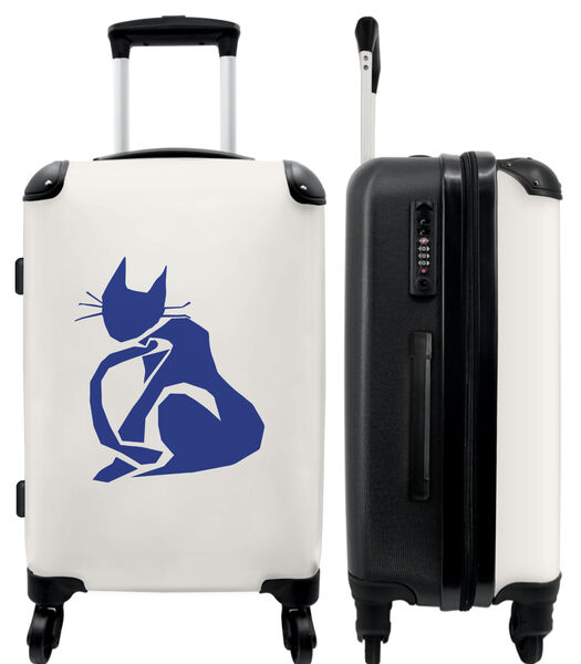 Valise spacieuse avec 4 roues et serrure TSA (Art - Chat - Matisse - Bleu - Animaux)