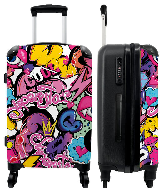 Bagage à main Valise avec 4 roues et serrure TSA (Design - Superstar - Cool - Lèvres)
