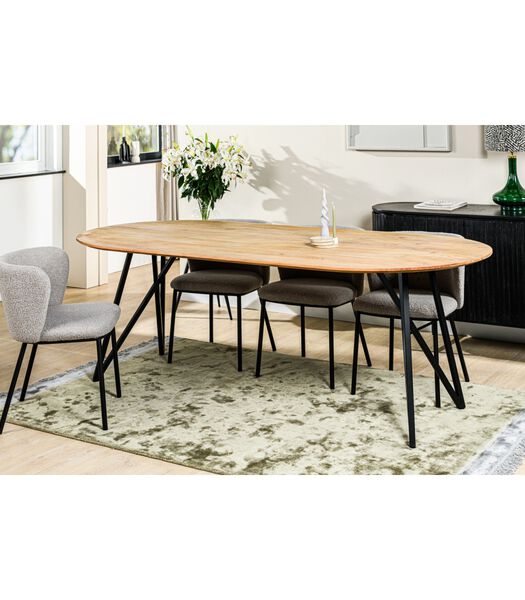 Nordic Design - Table de salle à manger - acacia - naturel - rectangulaire arrondi - 220x100 cm - pieds papillon - acier - noir