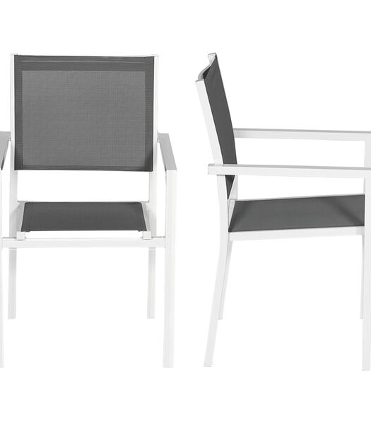 Set van 10 witte aluminium stoelen - grijs textilene