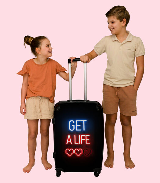 Bagage à main Valise avec 4 roues et serrure TSA (Jeux - Texte - Get a life - Néon - Noir)