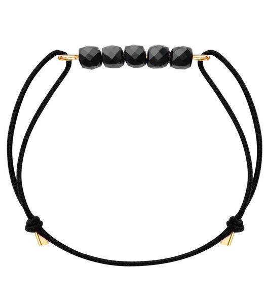 Zwarte Spinel armband op 14k gold-filled gouden draad en zwart koord