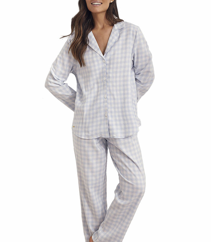 Pyjama indoor kleding broek shirt lange mouwen Vichy image number 0