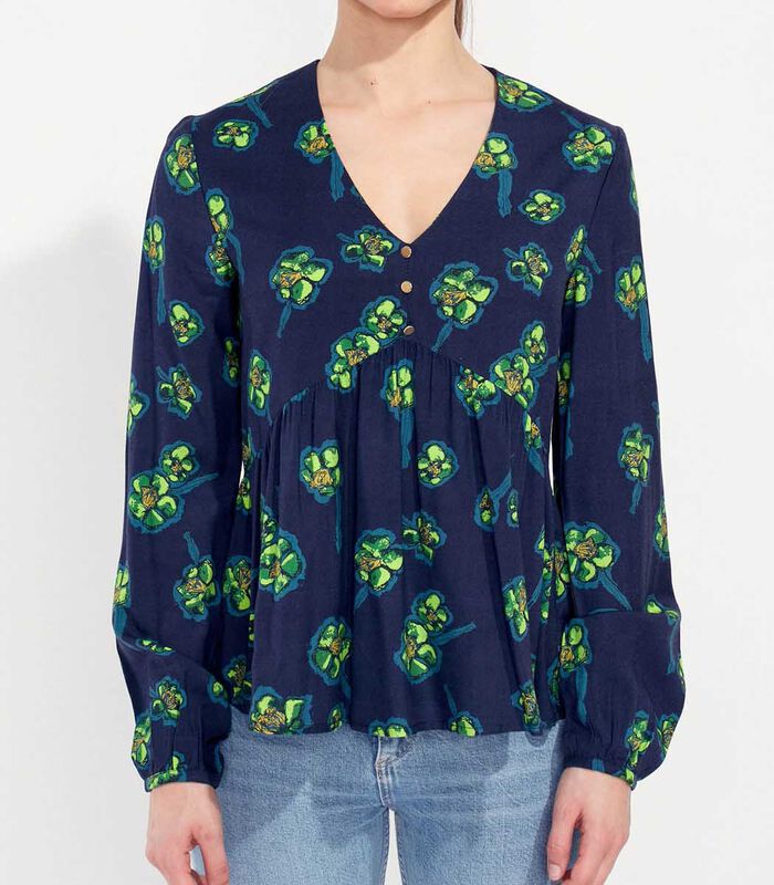 Bedrukte uitlopende vloeibare blouse AMRITA image number 1