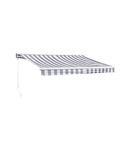 SAULE luifel 2,95 × 2,5m met half luifel - Wit/grijs gestreept doek en witte structuur