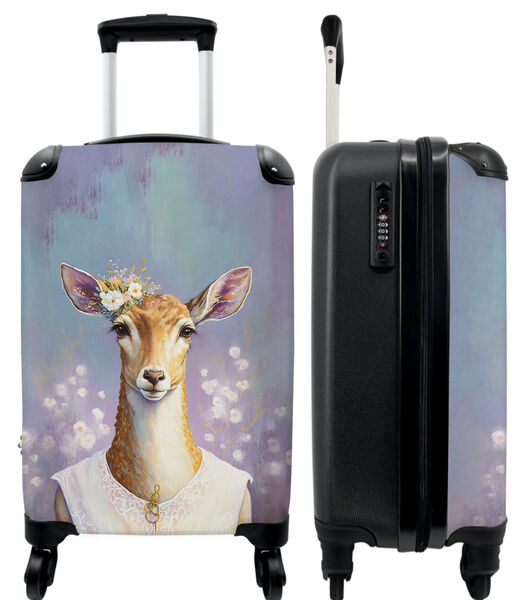 Valise spacieuse avec 4 roues et serrure TSA (Cerf - Fleurs - Peinture - Portrait - Animaux)