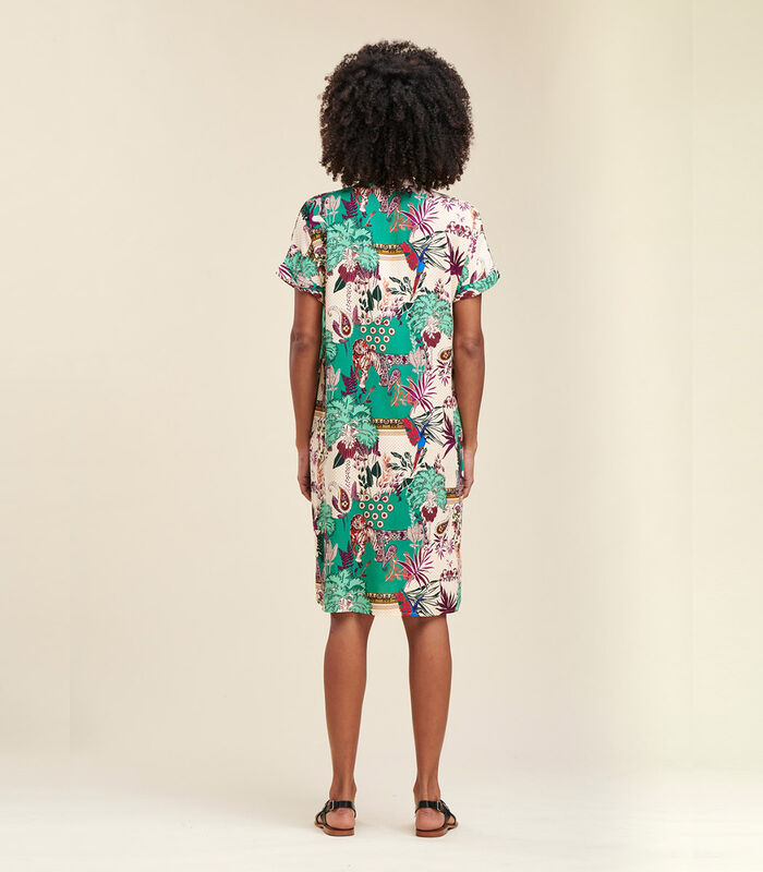Ecovero™ viscose loszittende korte jurk met groenteprint image number 2