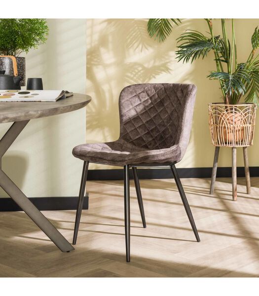 Velveteen - Chaise de salle à manger - lot de 4 - taupe - polyuréthane - damier - acier - noir